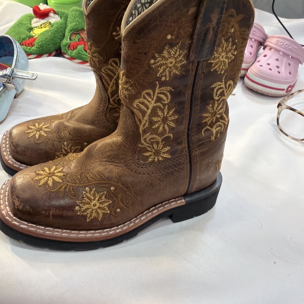 Dan Post Salinas Kid Girls Size 9 Western Leather Boots Brown Tan Square Toe